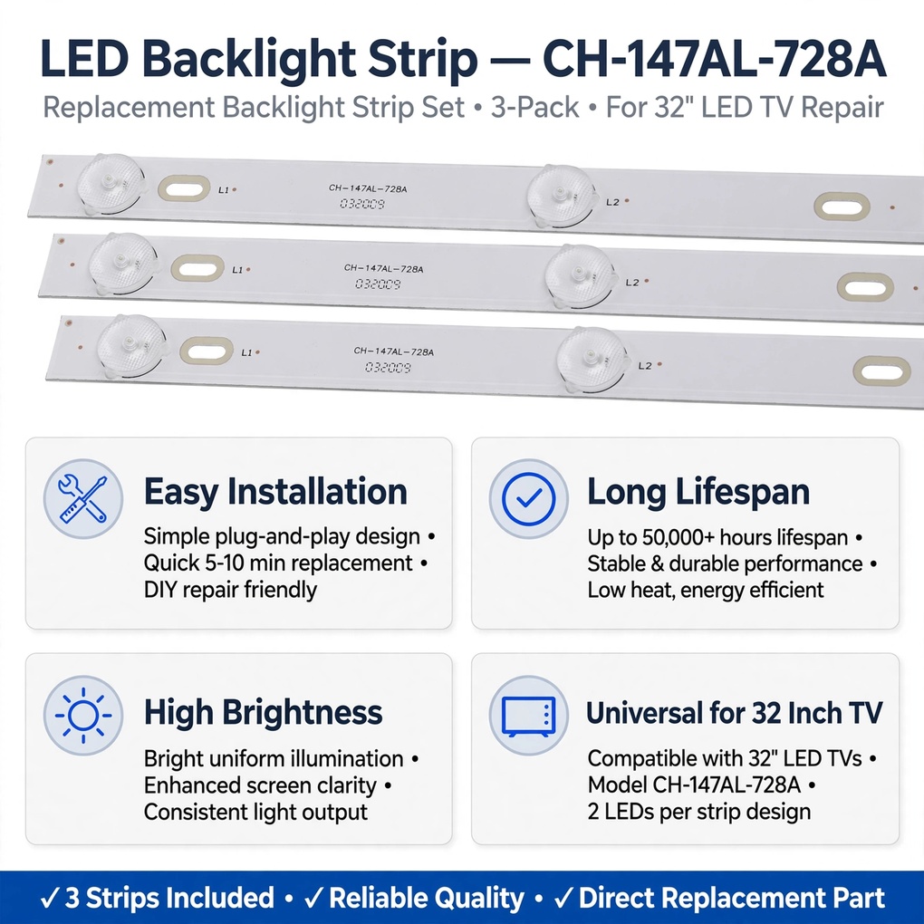 LED Backlight Strip 6 LED 3V 24 Inch Long For 32 Inch TV Set of 3 Pcs