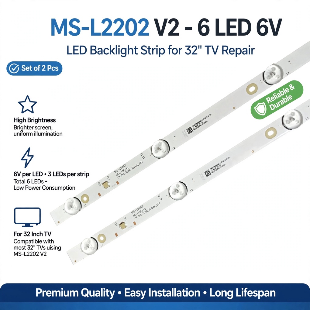 LED Backlight Strip 6 LED 6V, Ms-L2202 V2 For 32 Inch TV (2pcs set)