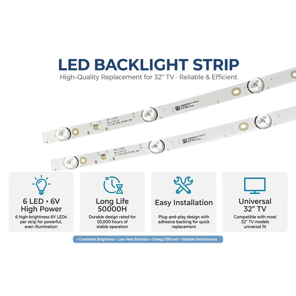 LED Backlight Strip 6 LED 6V, Ms-L2202 V2 For 32 Inch TV (2pcs set)