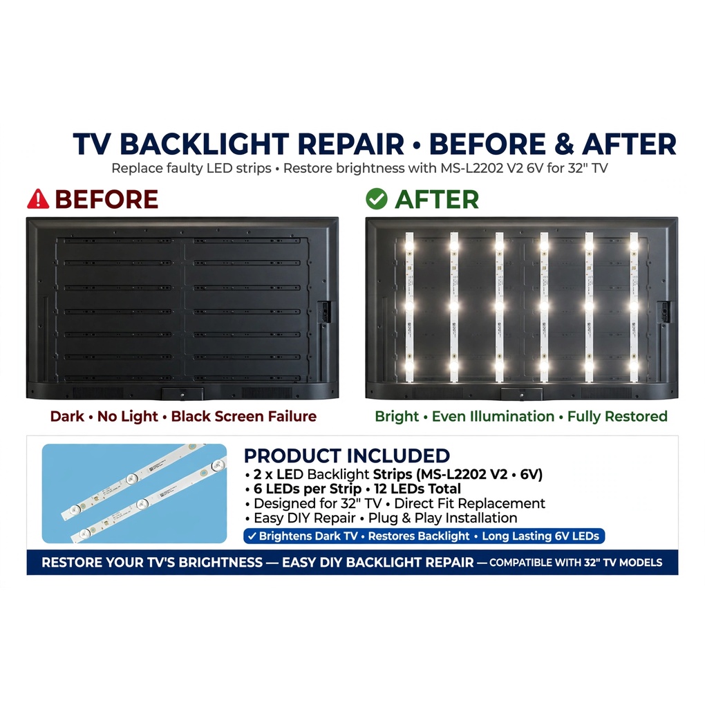 LED Backlight Strip 6 LED 6V, Ms-L2202 V2 For 32 Inch TV (2pcs set)